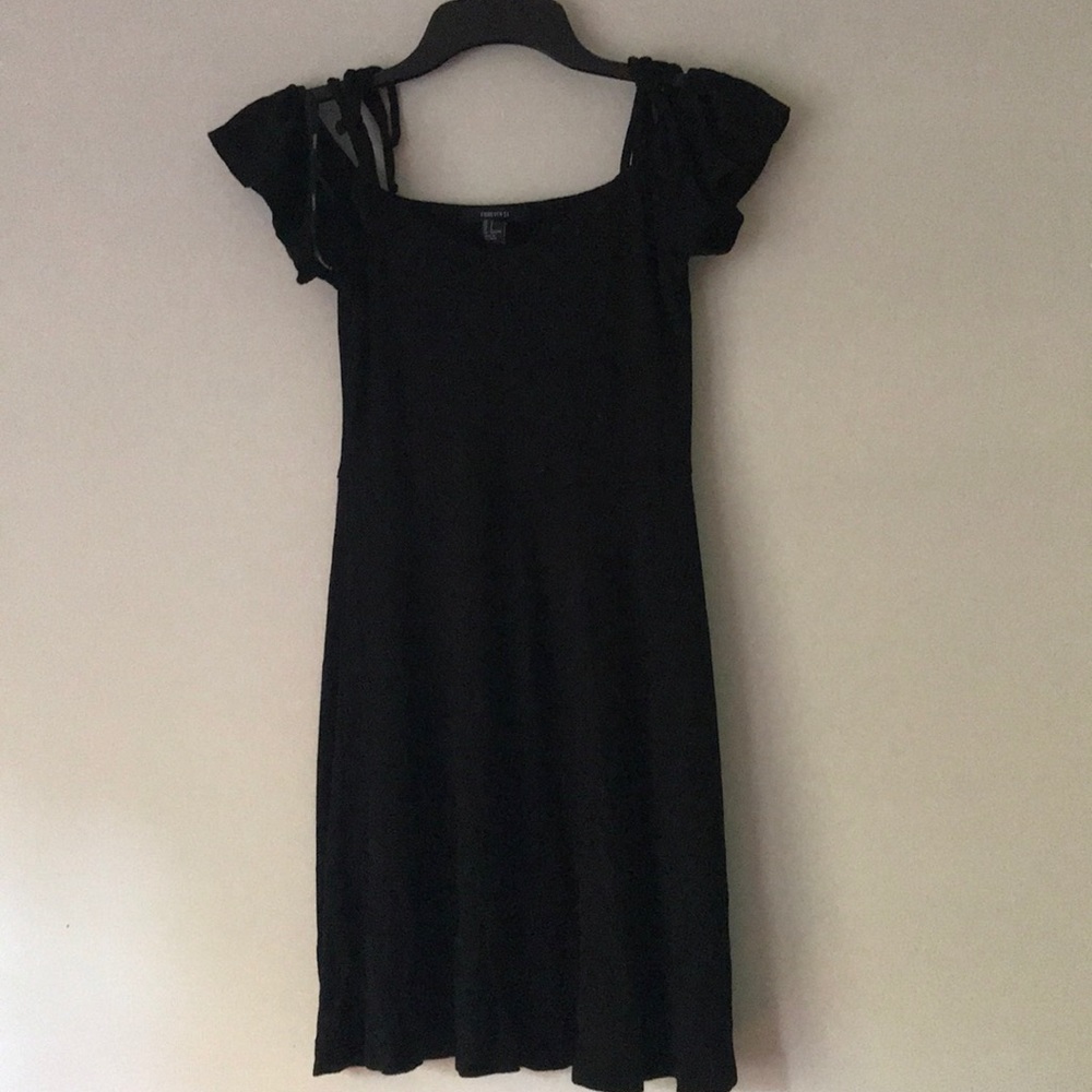 Off the shoulder ribbed black dress